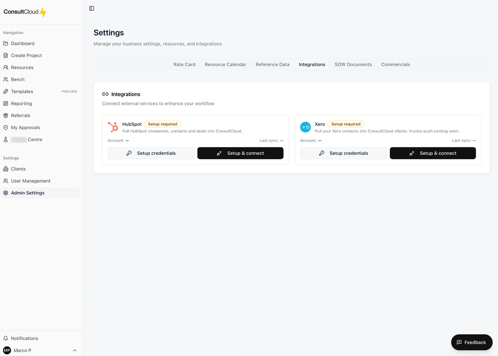 ConsultCloud Integrations screen