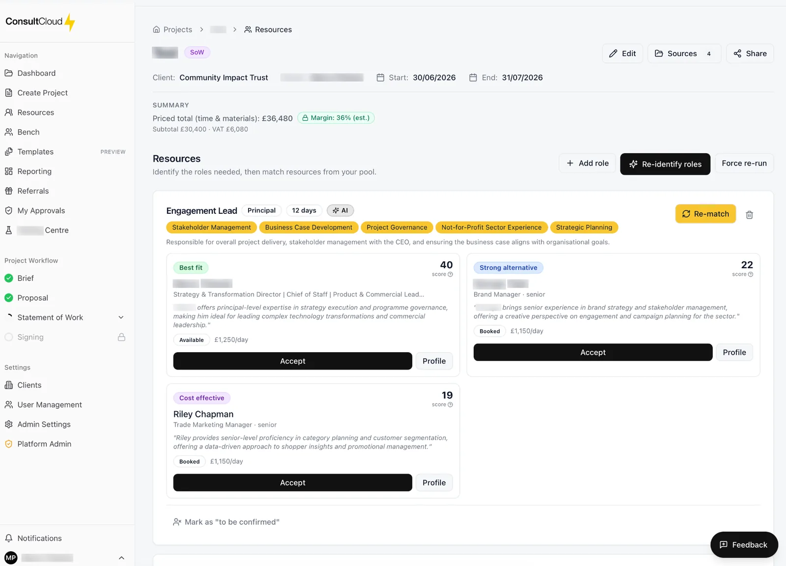 ConsultCloud Resource Matching screen