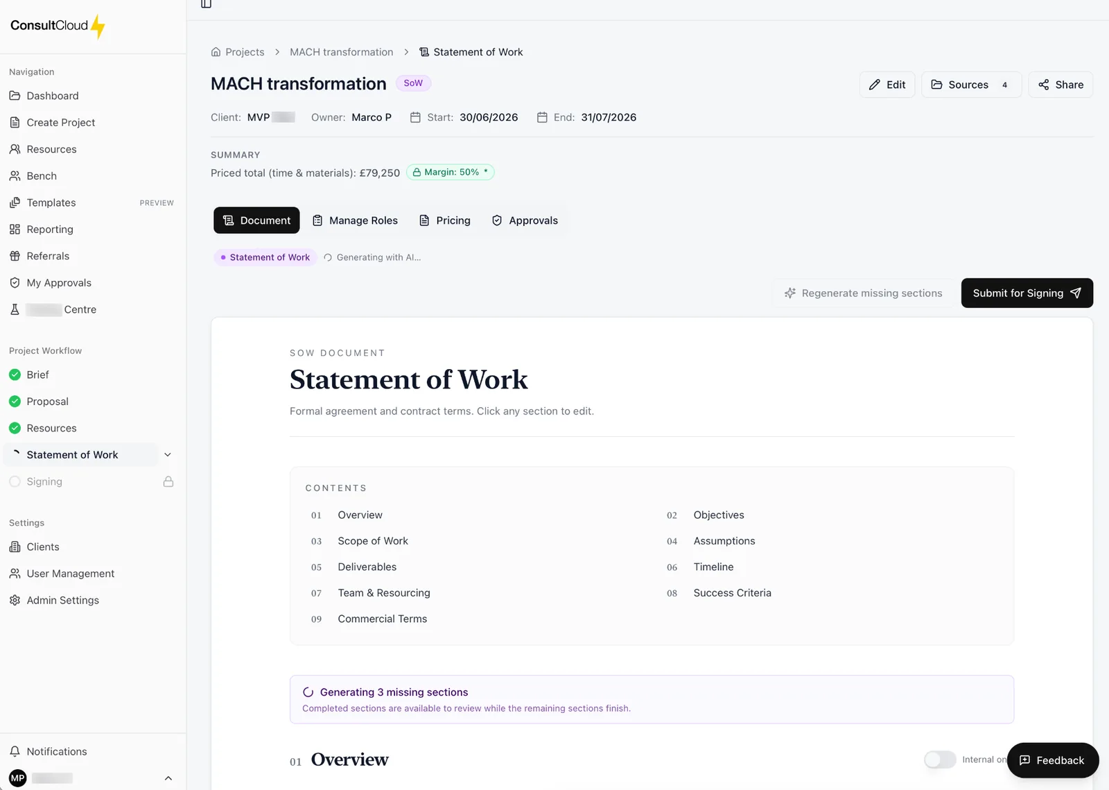 ConsultCloud Statement of Work screen