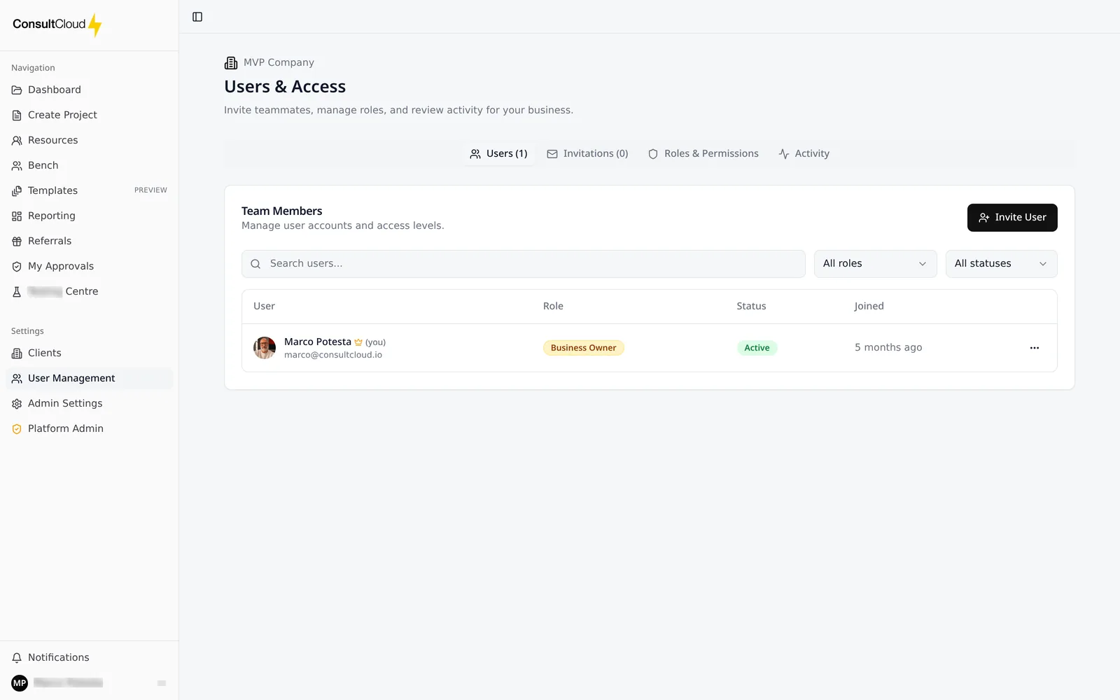ConsultCloud Administration screen